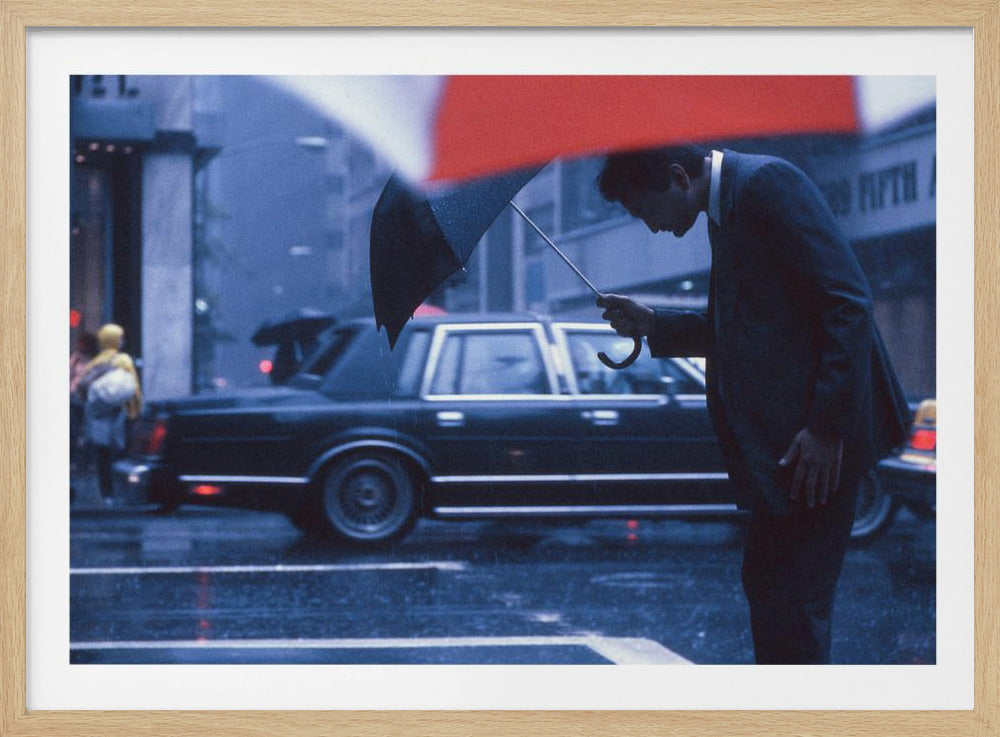 An art print or poster titled 'A bow to the rain' from the 'New York Blues' series, depicting a scene related to rain or a moody New York cityscape, likely featuring blue and grey tones. Poster