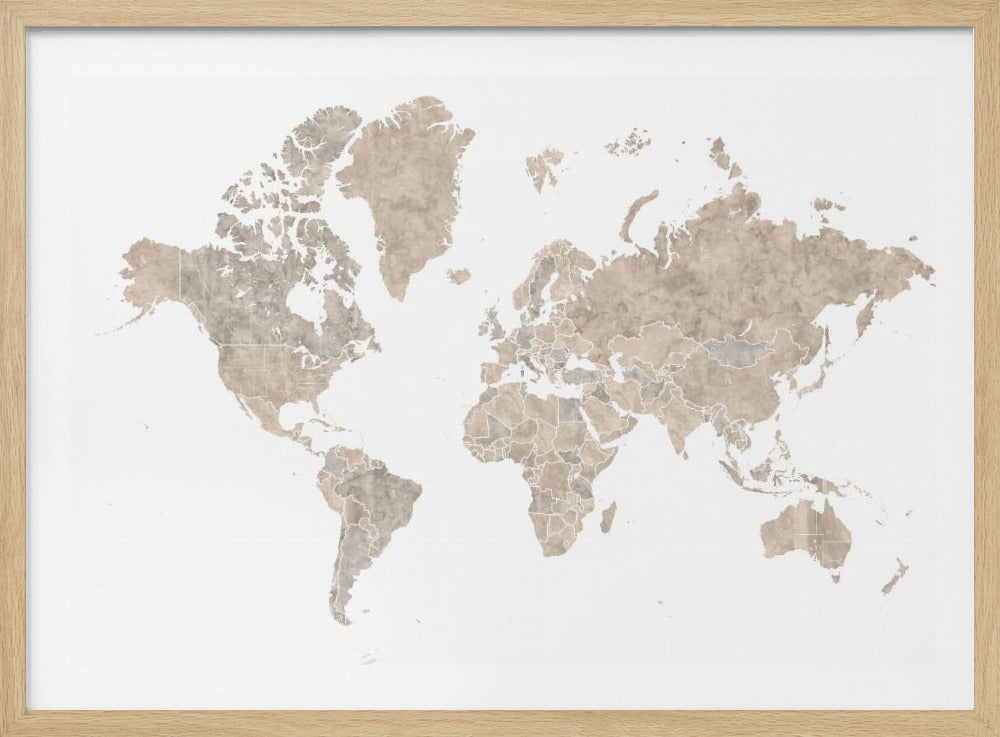 A detailed world map poster, 'Abey världskarta', depicting continents, oceans, and country borders. Artwork