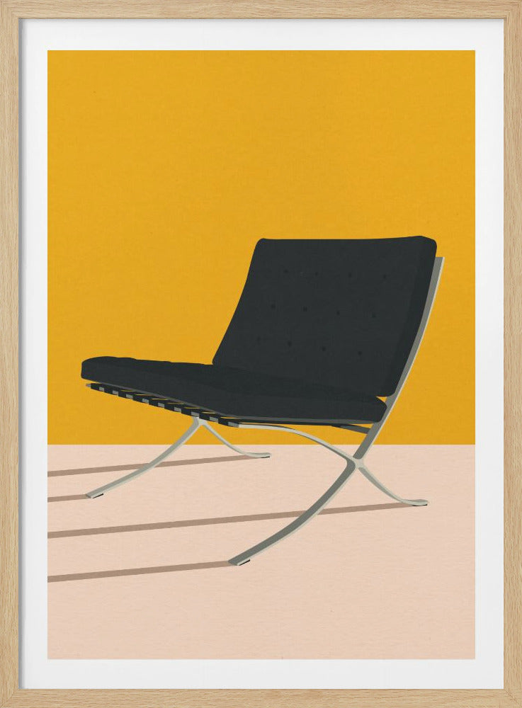 A poster or art print featuring the iconic Barcelona Chair designed by Mies Van Der Rohe. Decor