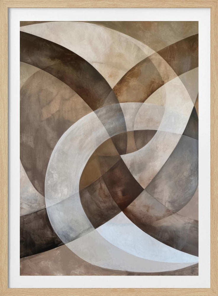 An abstract art print featuring geometric shapes in beige and brown tones. Wall Art