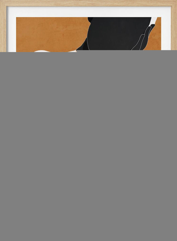 A minimalist illustration of a Black person shown from the chest up against a warm brown background. The figure, depicted in a solid black silhouette, wears a textured white robe and has one hand gracefully touching their neck in a thoughtful pose. Decor