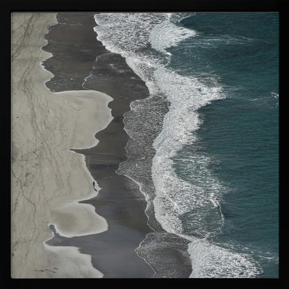 An art print depicting dynamic running ocean waves with white foam and shades of blue and aqua water. Decor