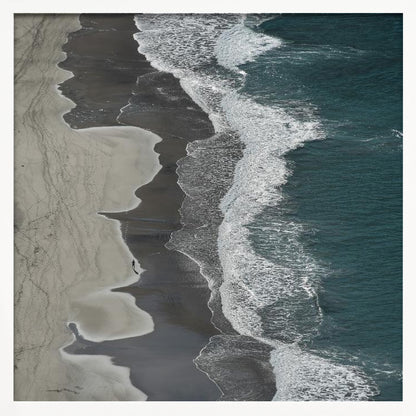 An art print depicting dynamic running ocean waves with white foam and shades of blue and aqua water. Decor