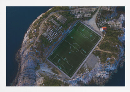 An art print featuring a distant view of a football field under a wide sky, evoking a sense of space and tranquility. Wall Art