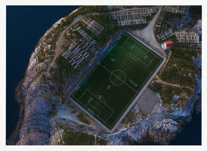 An art print featuring a distant view of a football field under a wide sky, evoking a sense of space and tranquility. Wall Art