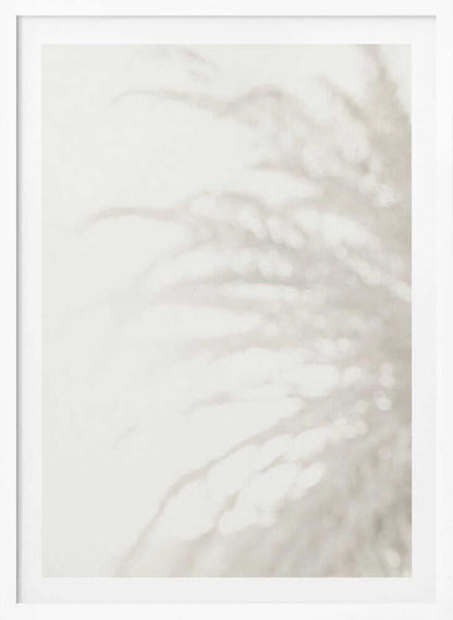 Soft focus photograph of a plant shadow on a light wall. Abstract and calming beige wall art with a minimalist feel.