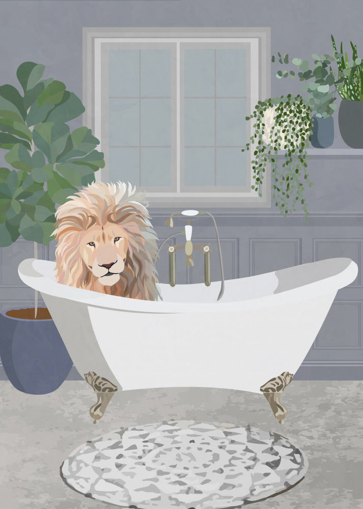 Lion takes a bath - Poster / Art Print