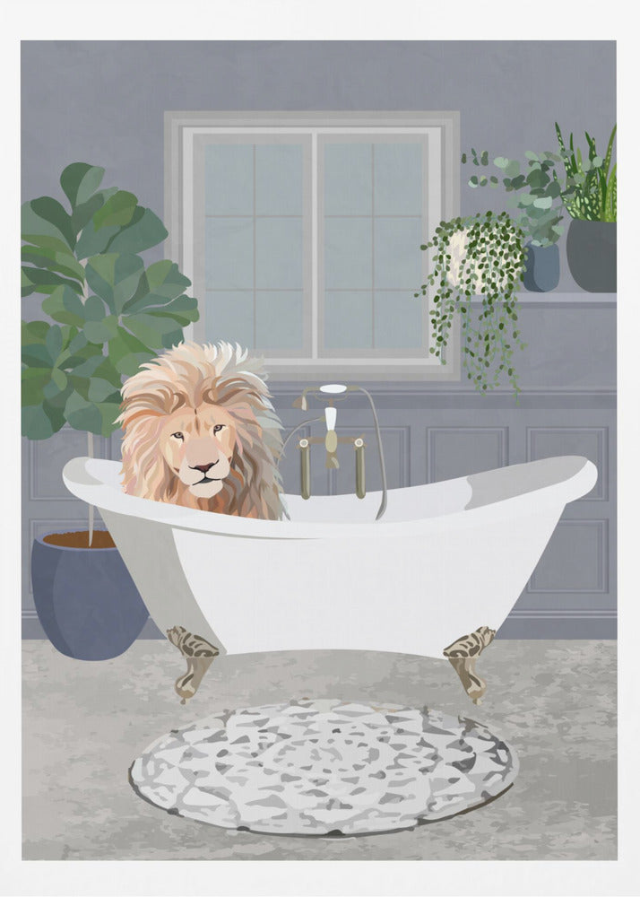 Lion takes a bath - Poster / Art Print