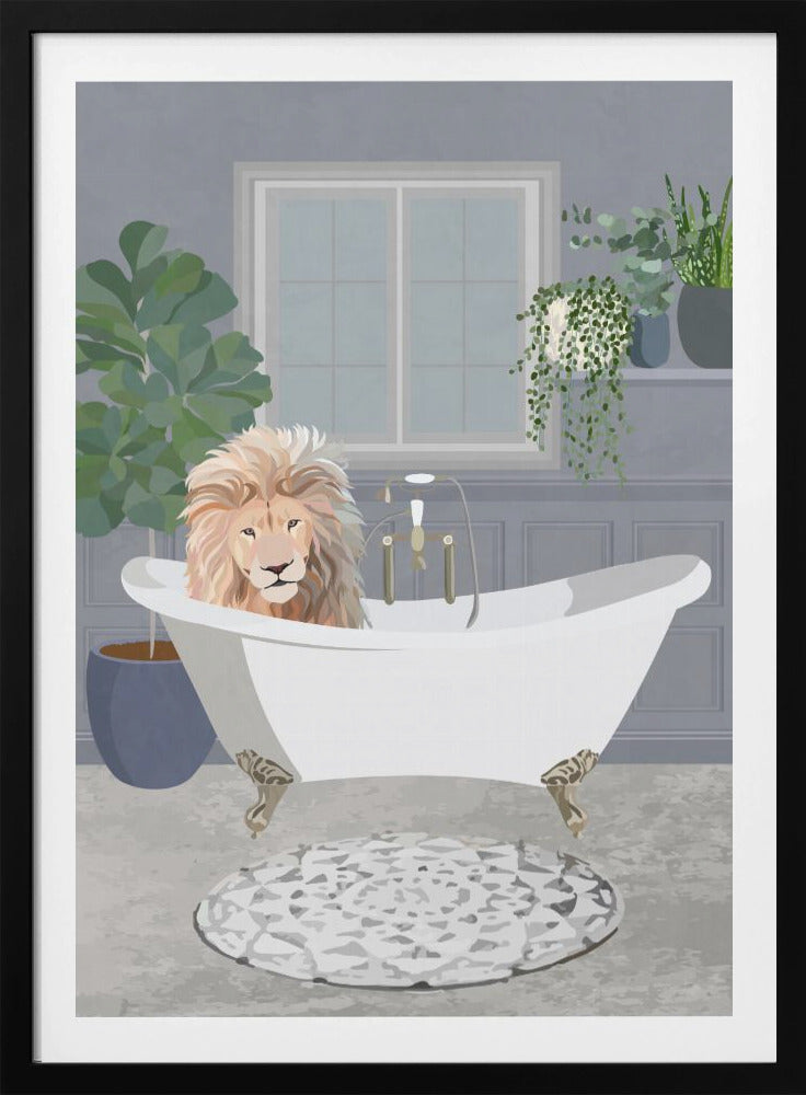 Lion takes a bath - Poster / Art Print