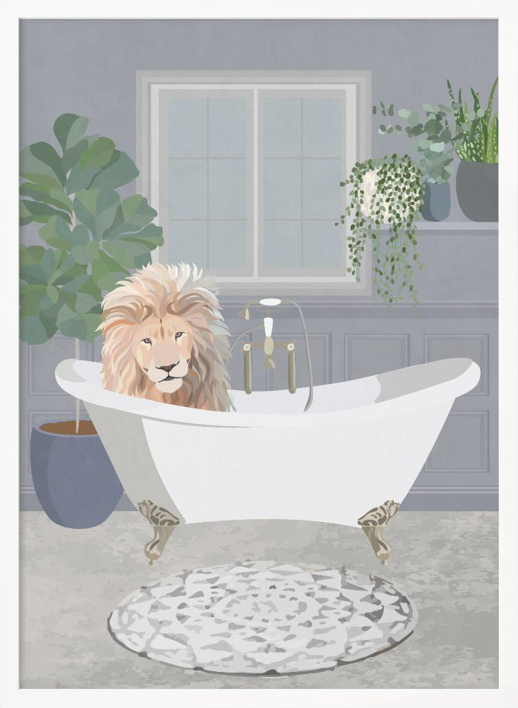 Lion takes a bath - Poster / Art Print