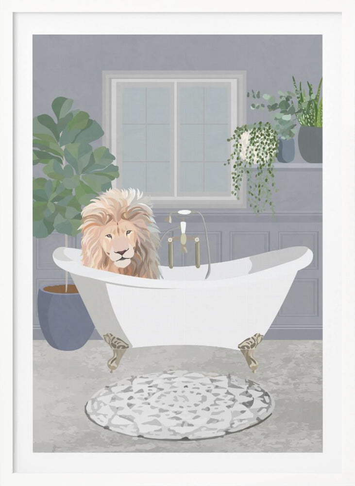 Lion takes a bath - Poster / Art Print