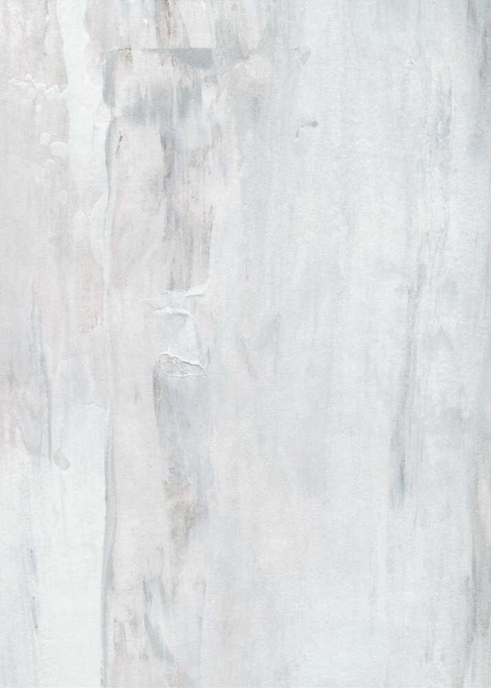 Abstract painting with textured white and grey vertical strokes, creating a distressed, minimalist look.