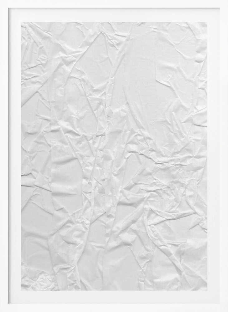 Abstract black and white art print of a crumpled piece of paper, creating a textured surface.