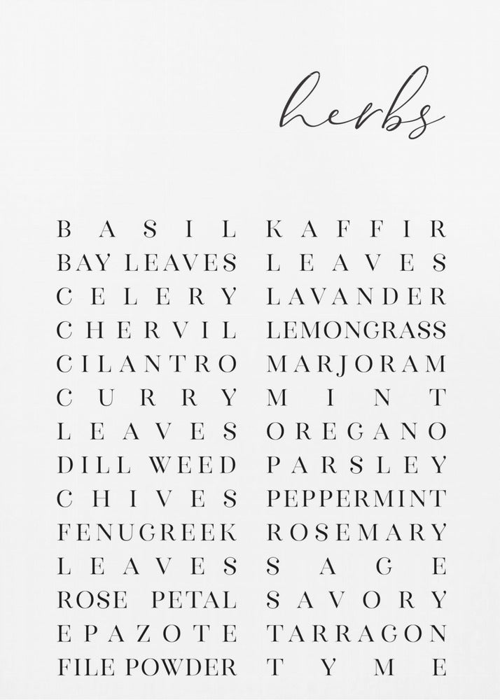 List of herbs - Poster / Art Print