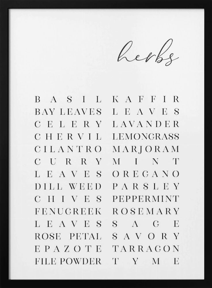 List of herbs - Poster / Art Print