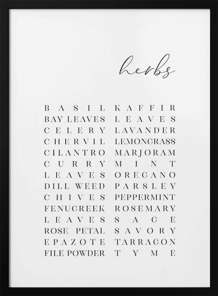 List of herbs - Poster / Art Print