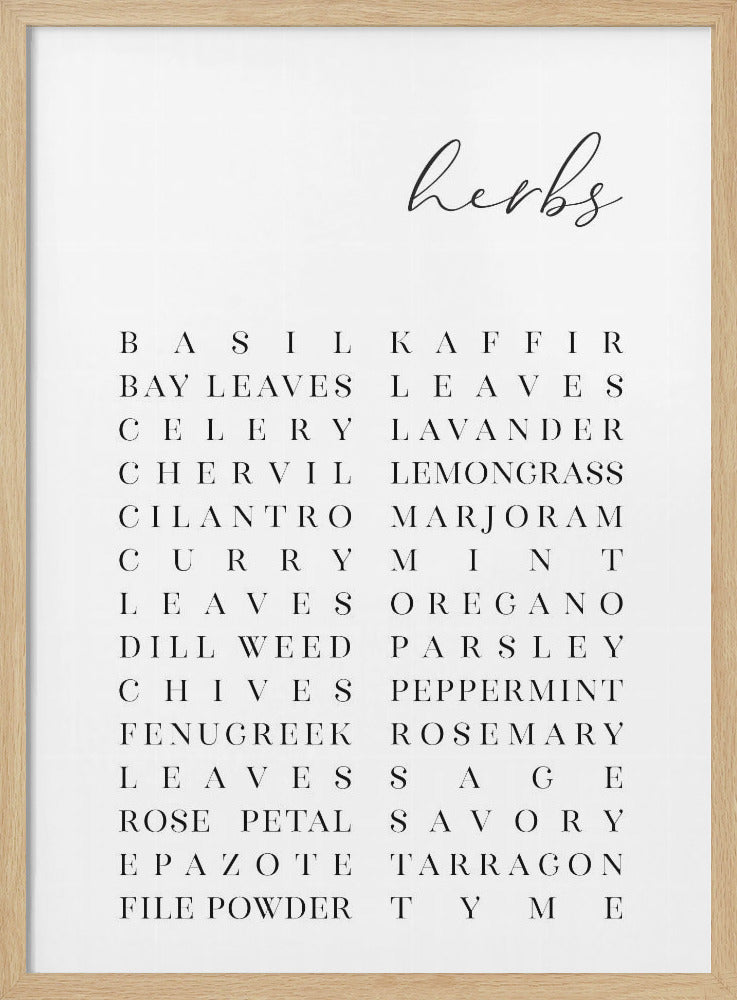 List of herbs - Poster / Art Print