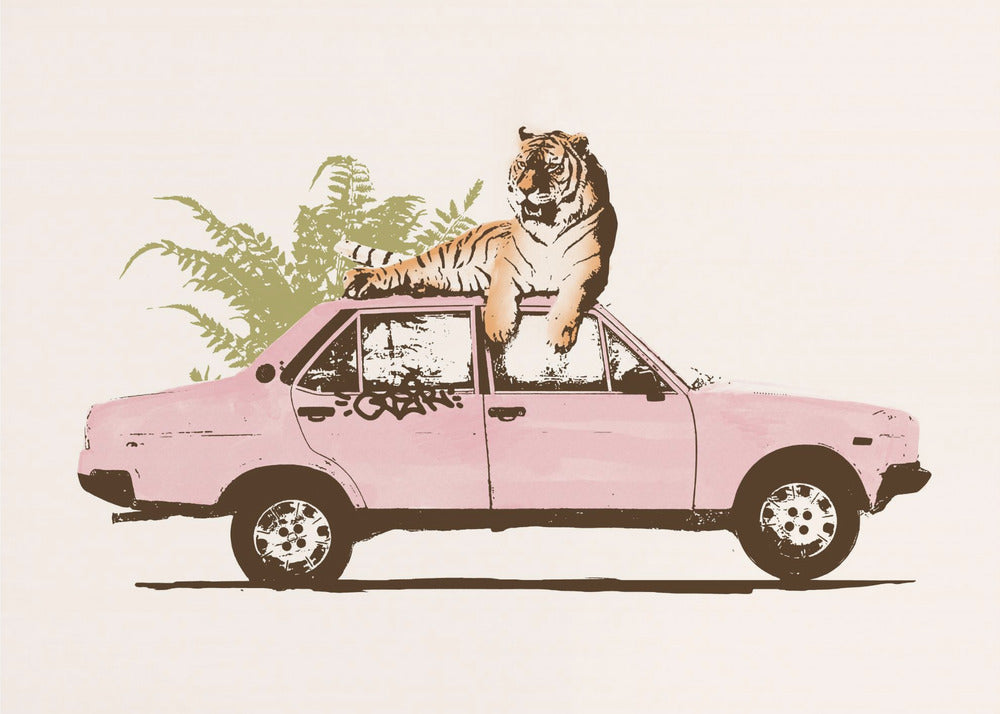 Tiger On Car - Poster / Art Print