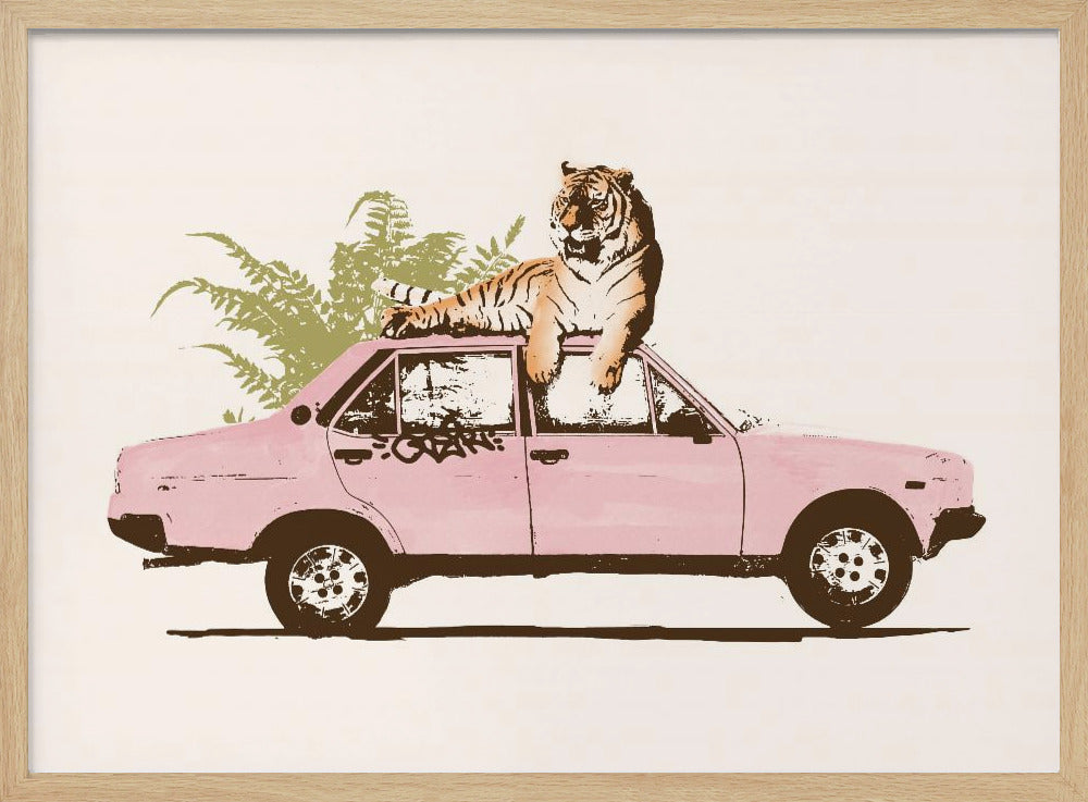 Tiger On Car - Poster / Art Print