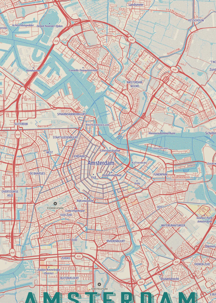 Retro Map   Amsterdam - Poster / Art Print