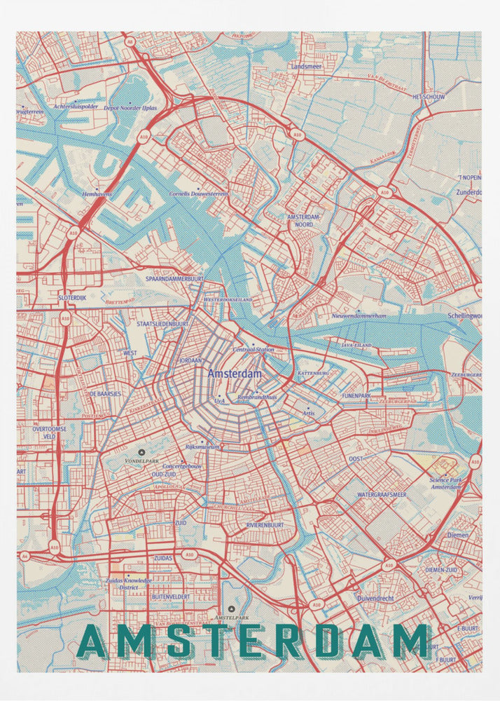 Retro Map   Amsterdam - Poster / Art Print