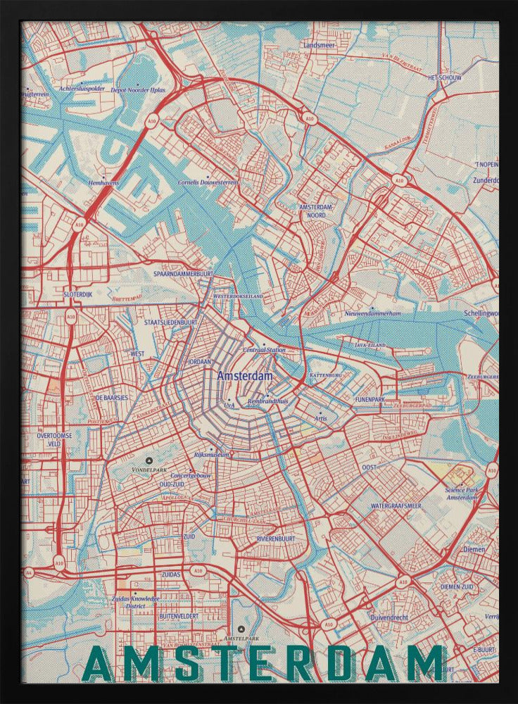 Retro Map   Amsterdam - Poster / Art Print