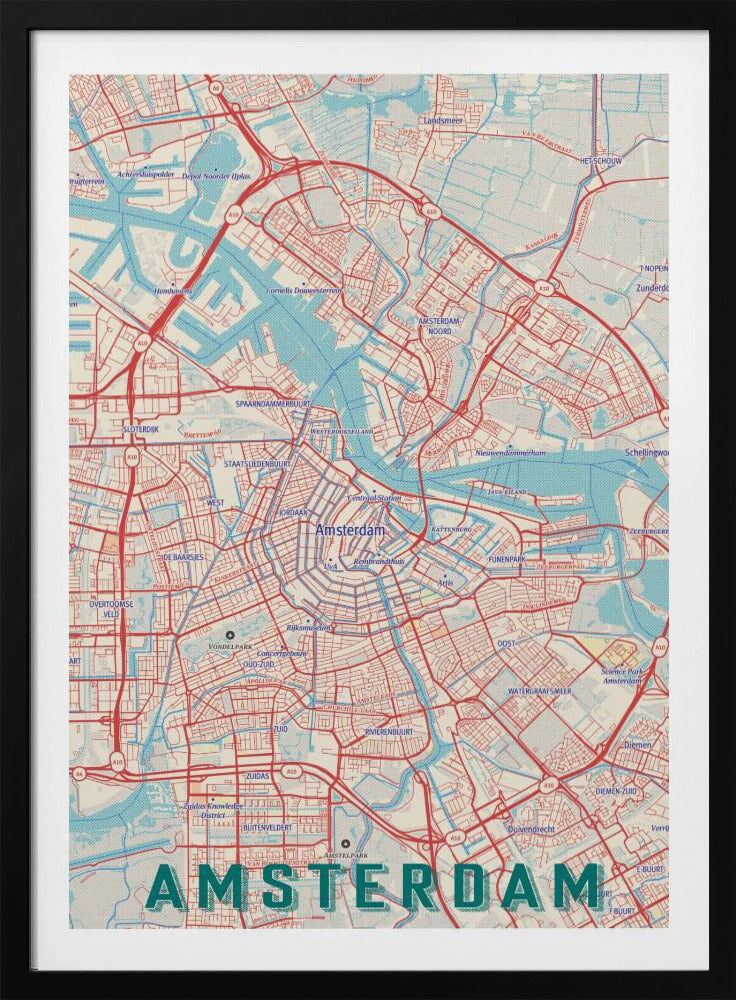 Retro Map   Amsterdam - Poster / Art Print