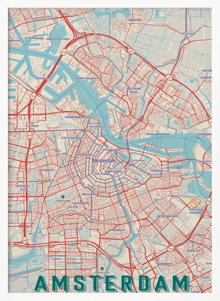 Retro Map   Amsterdam - Poster / Art Print