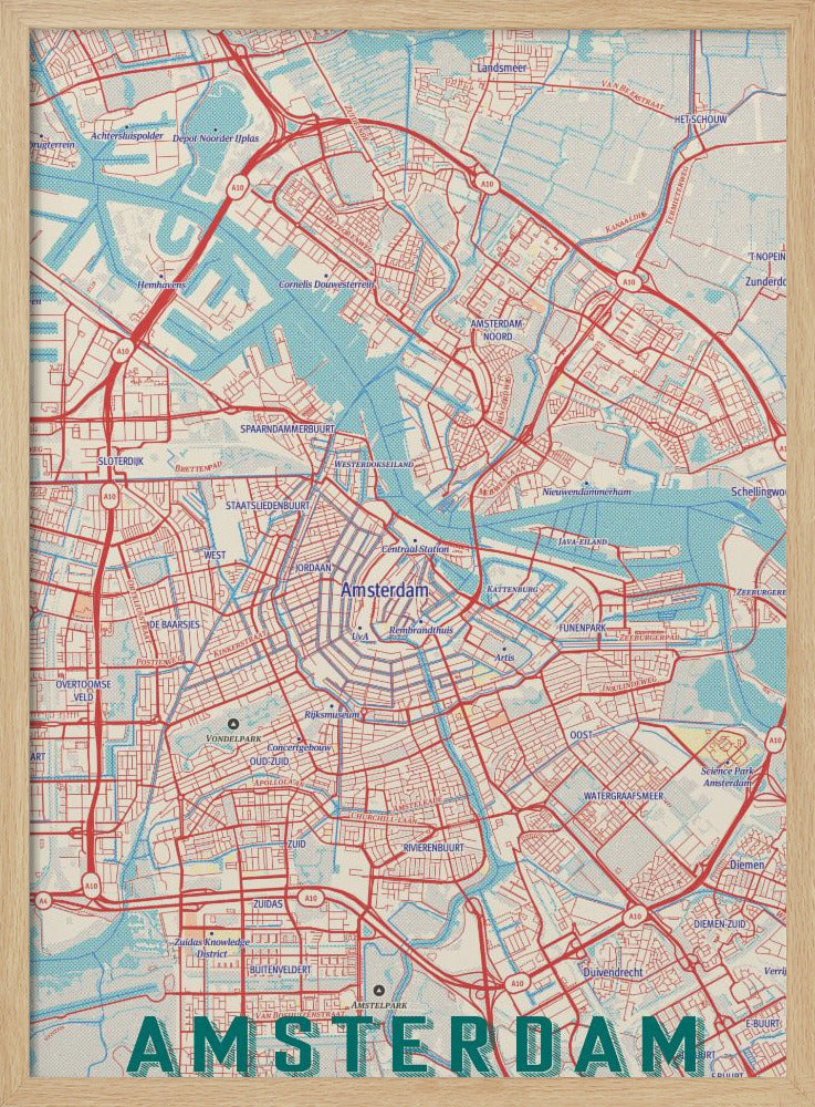 Retro Map   Amsterdam - Poster / Art Print