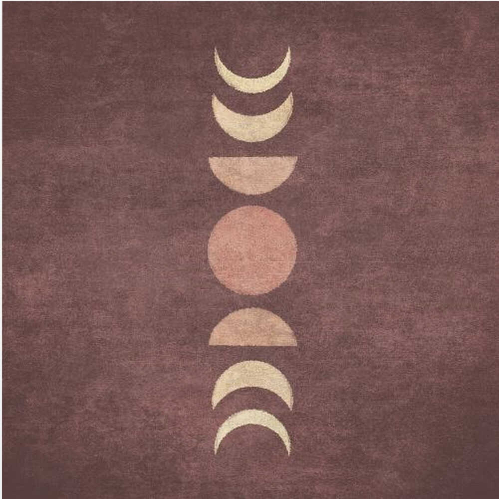 A minimalist piece of framed art showing the phases of the moon arranged vertically against a textured, deep maroon background. The moon shapes are colored in shades of cream and dusty rose, with the full moon in the center. Print