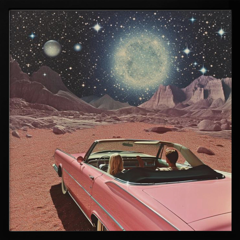 Pink Vintage Car In Space Collage Art 2 - Poster / Art Print