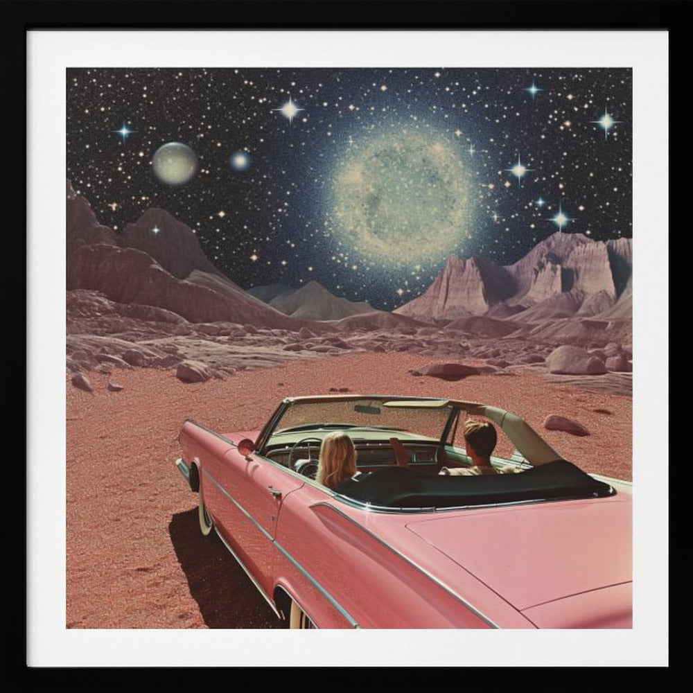 Pink Vintage Car In Space Collage Art 2 - Poster / Art Print