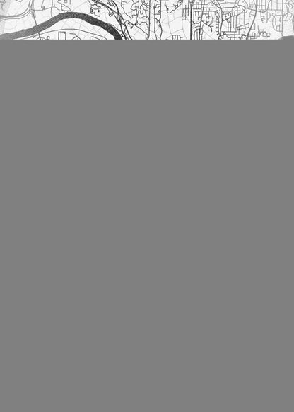 A modern, black and white line-art map of Kansas City, displayed in a black frame. The map details the intricate grid of streets and the winding path of a major river. At the bottom, a white border contains the word 'KANSAS' in bold, black capital letters. Artwork