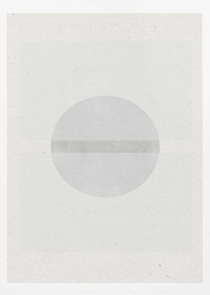Minimalist geometric art featuring a grey circle crossed by a darker grey stripe on a textured off-white paper.