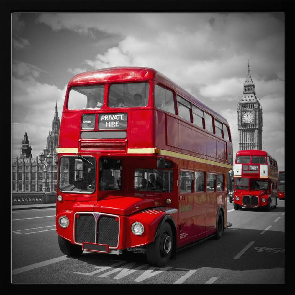 LONDON Red Buses on Westminster Bridge - Poster / Art Print