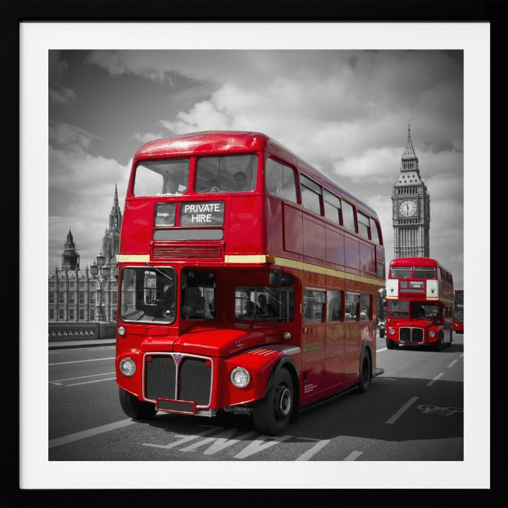 LONDON Red Buses on Westminster Bridge - Poster / Art Print