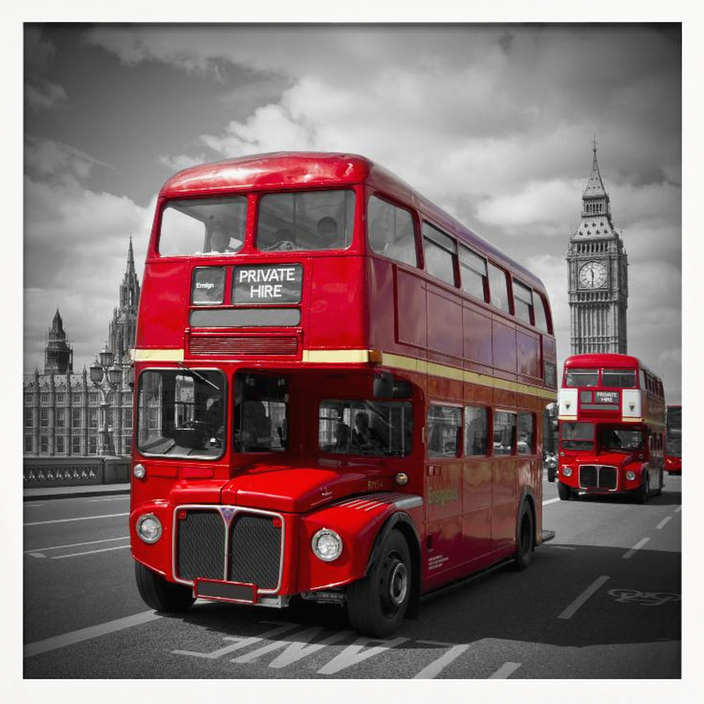 LONDON Red Buses on Westminster Bridge - Poster / Art Print