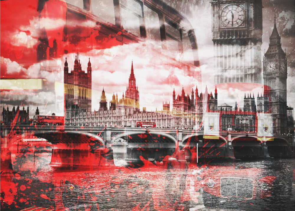 City Art LONDON Red Bus Composing - Poster / Art Print