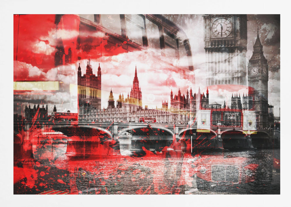 City Art LONDON Red Bus Composing - Poster / Art Print