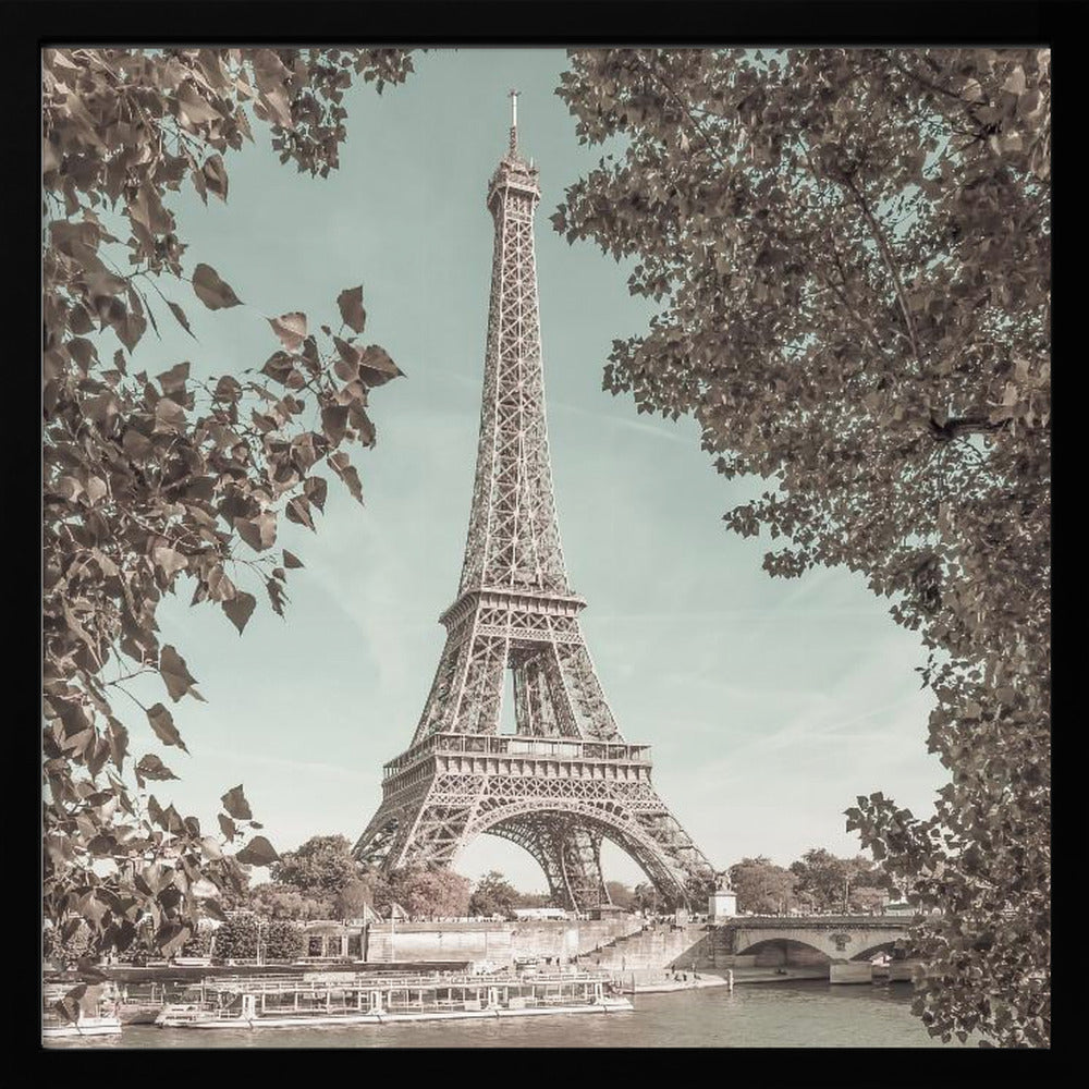 PARIS Eiffel Tower & River Seine | urban vintage style - Poster / Art Print