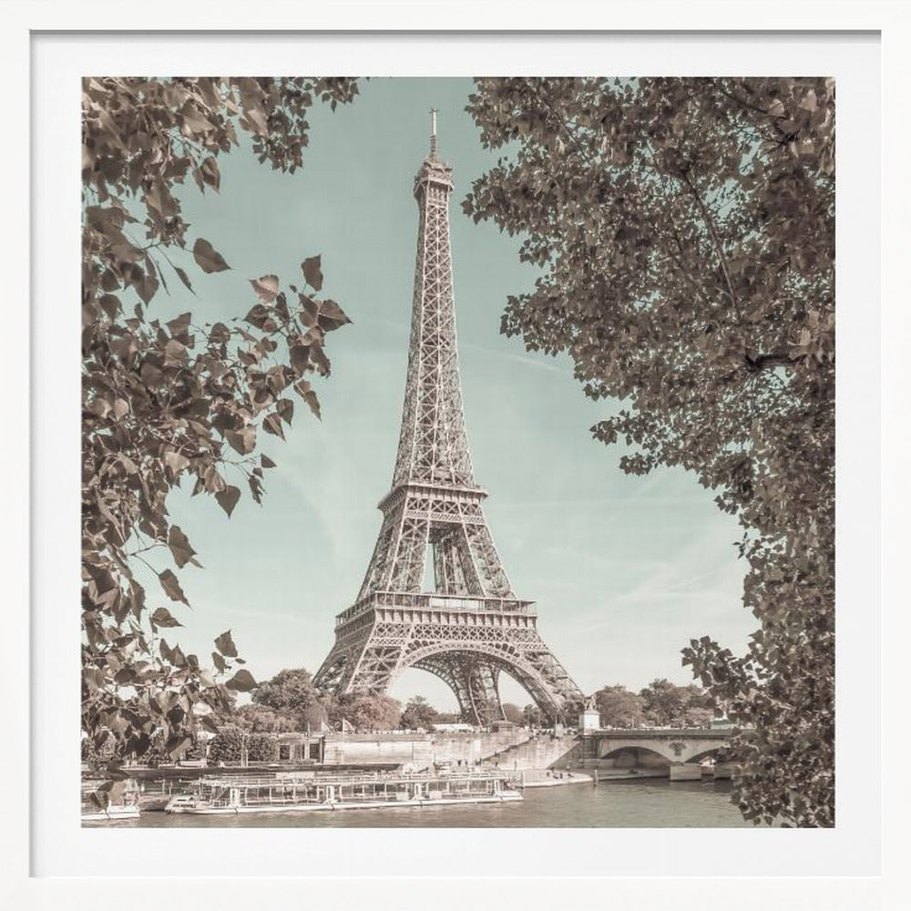 PARIS Eiffel Tower & River Seine | urban vintage style - Poster / Art Print