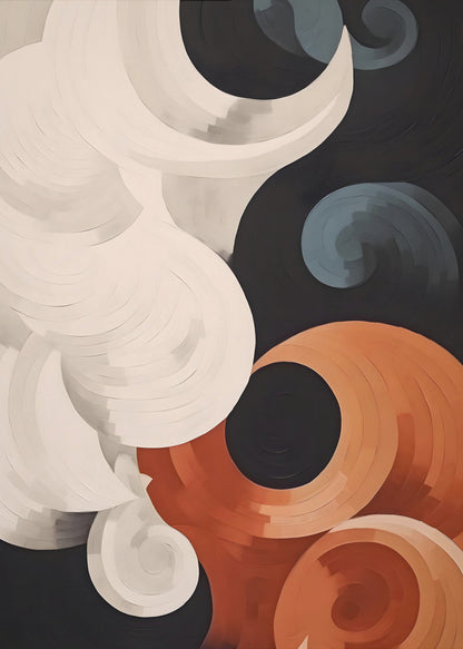 Abstract depiction of clouds, featuring soft, blending colors like blue, white, and grey, resembling a painted sky on a poster or art print. Artwork