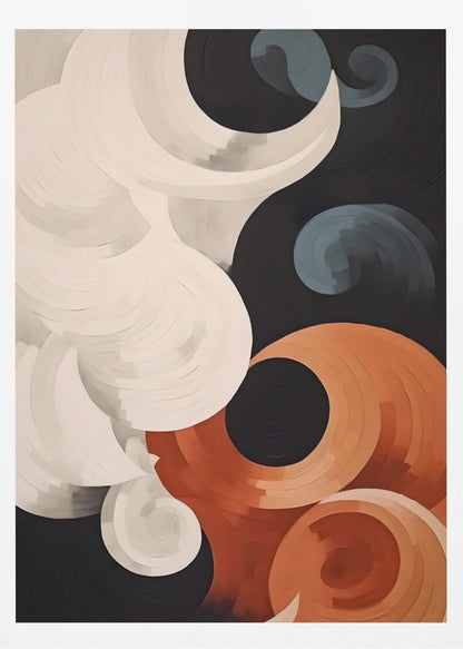 Abstract depiction of clouds, featuring soft, blending colors like blue, white, and grey, resembling a painted sky on a poster or art print. Artwork