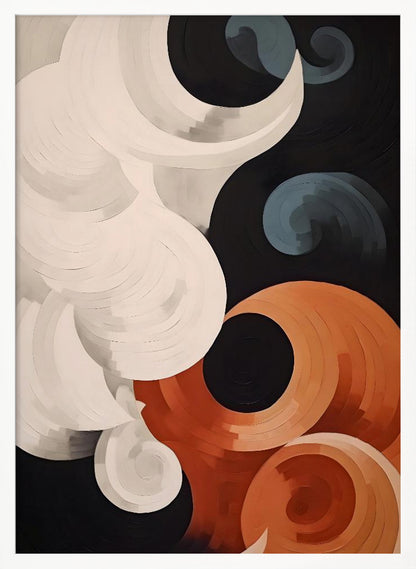 Abstract depiction of clouds, featuring soft, blending colors like blue, white, and grey, resembling a painted sky on a poster or art print. Artwork