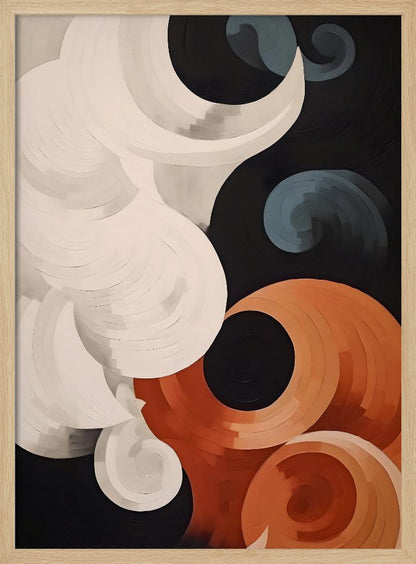 Abstract depiction of clouds, featuring soft, blending colors like blue, white, and grey, resembling a painted sky on a poster or art print. Artwork