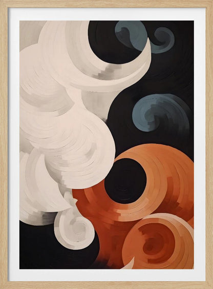 Abstract depiction of clouds, featuring soft, blending colors like blue, white, and grey, resembling a painted sky on a poster or art print. Artwork
