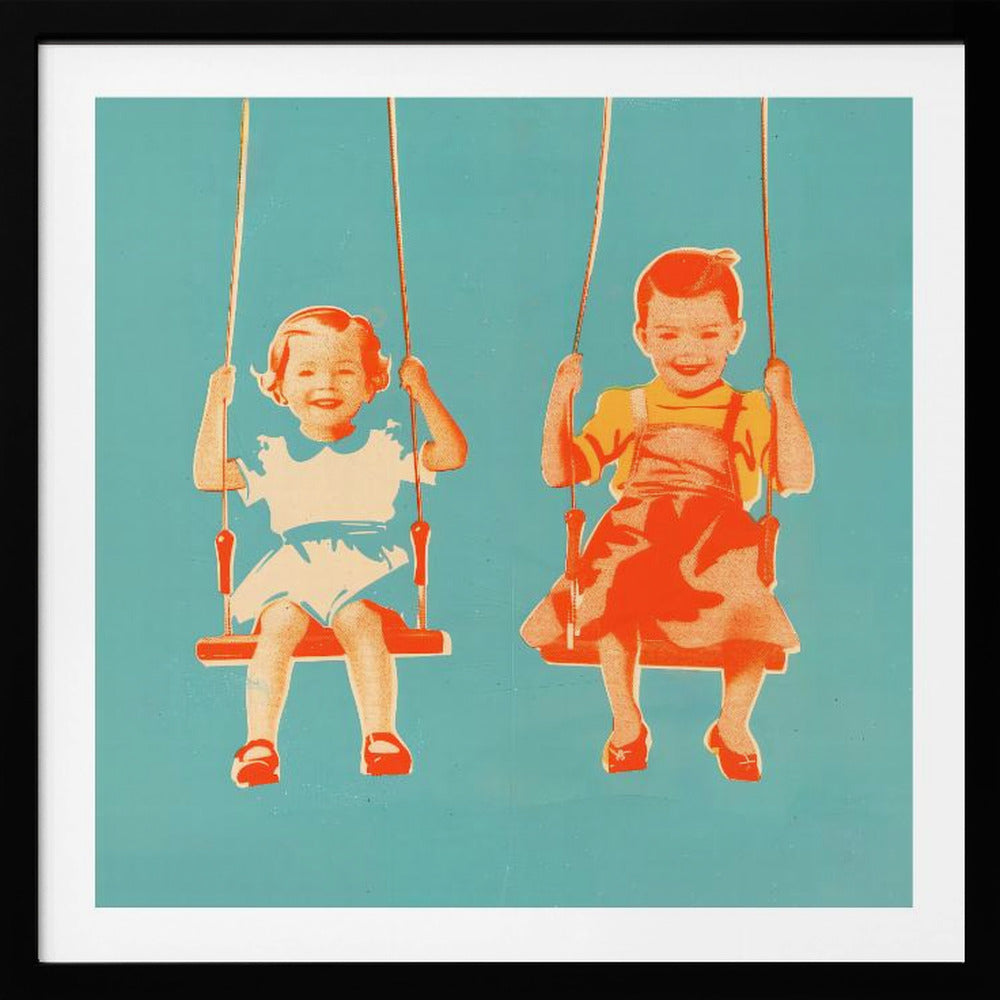 Two Little Girls On Swings - Poster / Art Print