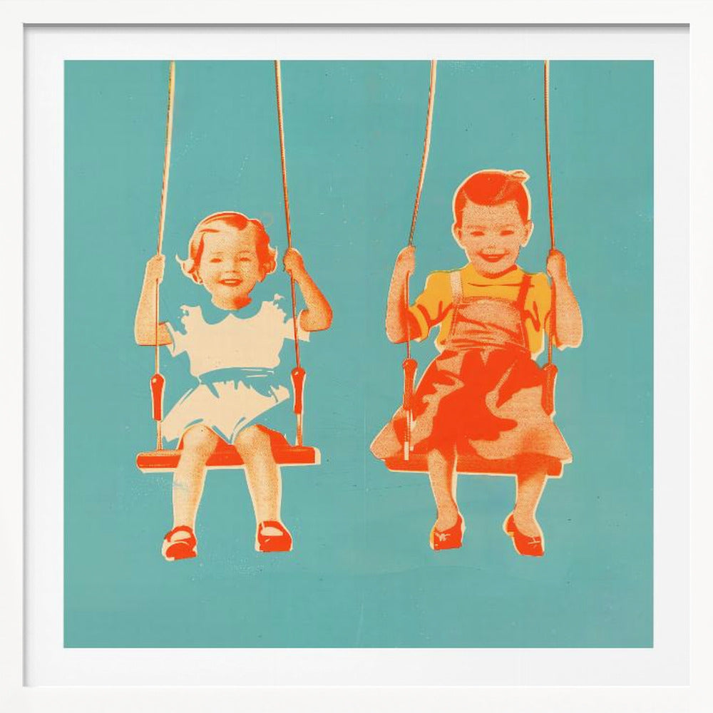 Two Little Girls On Swings - Poster / Art Print