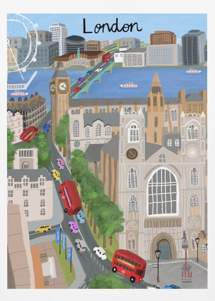 London City with View of the Thames River and Big Ben by Artist Carla Daly - Poster / Art Print