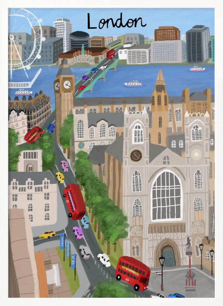 London City with View of the Thames River and Big Ben by Artist Carla Daly - Poster / Art Print